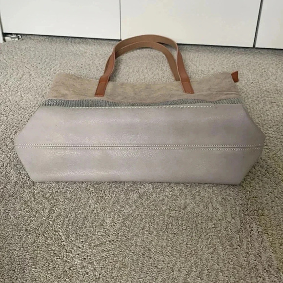 Clarks Gray Leather and Canvas Zip Top Tote - Picture 4 of 9